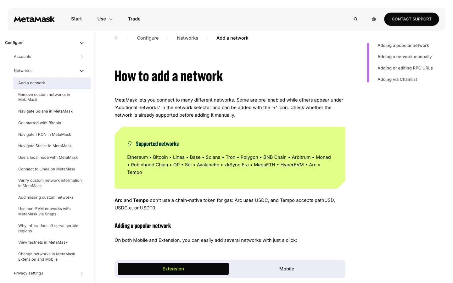MetaMask 帮助中心,添加网络与自定义 RPC